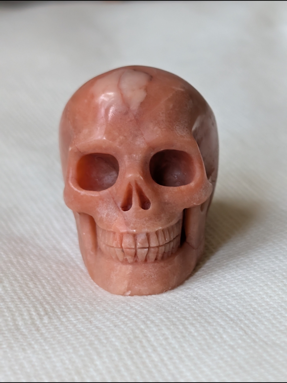 2" Pink Carmine Jade Hand Carved Stone Skull Natural Gemstone Memento Mori Girly - Picture 2 of 5
